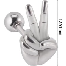 Jaida Moda Unisex Gümüş Çelik Barış Işareti Parmak Figür Helix Tragus Piercing