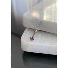 Jaida Moda Gümüş Cerrahi Çelik Kare Mor Taşlı Tragus Labret Helix Piercing Şıklığı