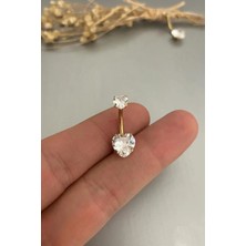 Jaida Moda Kadın Gold Kalp Zirkon Taşlı Çelik Göbek Piercing