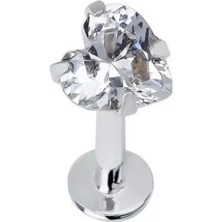 Jaida Moda Kadın Cerrahi Çelik Gümüş Renk Kalp Tek Taş Tragus Helix Kıkırdak Conch Piercing