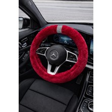 Işıltı Design Kadınlara Özel Kırmızı Geçme Peluş Direksiyon Kılıfı