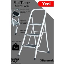 Ertekpa Minitower 3 Basamaklı Metal Merdiven - Ekstra Güçlü 150 kg Kapasiteli Beyaz