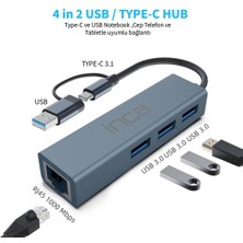 Zemira Inca IUTP-03TX Ethernet USB 3.0+Type-C 3.1 Grişli 000 Mbps 3x3.1usb Eternet-Çoklayıcı