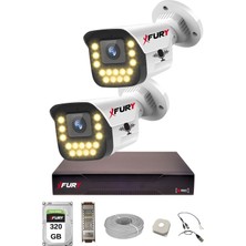 Fury 2 Li Sesli 15 Warm LED Gece Renkli Görüş Su Geçirmez Güvenlik Kamerası Seti 320GB