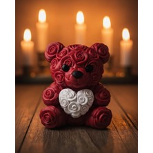 İntora 3D Kalp Ayıcık 10 cm Gül Detaylı Dekoratif Hediye Obje