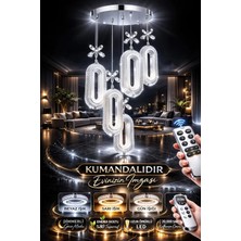 SERRA 5Lİ KROM 3 Renk LED ISIKLI SALON MUTFAK  OTURMA ODASI ANTRE  AVİZE