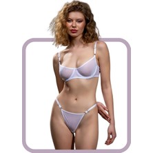 Zarvia Şık Beyaz Tül Balenli Sütyen Tanga Iç Çamaşır Takımı