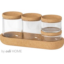 Feyza Design Şık 5'li Banyo Seti, Mantar Kapaklı Standlı Cam Düzenleme Organizatörleri