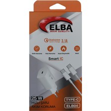 No35 Elba ELB04-PD-25WTYPC Beyaz 25W Typc-E Ev Şarj Kafa+1mt Type-C To Type-C Kablo 3.1 Hızlı Şarj