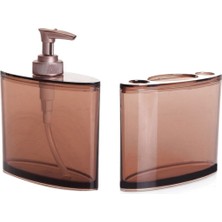 Feyza Design Oval Sivi Sabunluk ve Diş Fırçalık 2'li Banyo Seti, Kahverengi Akrilik