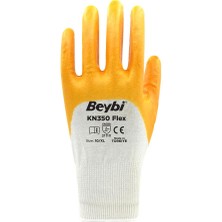 Maxdora Beybi Pamuk Nitril Pmk KN350 Flex 9 Beden Eldiven 12LI Paket Beyaz Sarı EN388 (2111X)