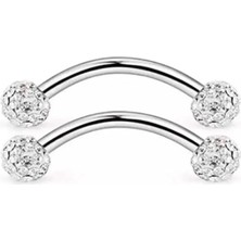 Jaida Moda Unisex Cerrahi Çelik Gümüş 2 Li Kristal Taşlı Rook ve Kaş Piercing