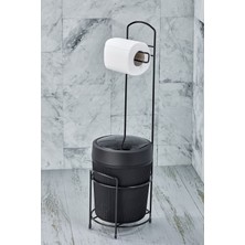 Feyza Design Siyah Çizgili Yuvarlak Kovalı Wc Kağıtlık Seti, Şık ve Kullanışlı Tasarım
