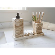 Feyza Design Mermer Desenli 3'lü Banyo Seti, Sıvı Sabunluk ve Diş Fırçalığı Takımı