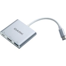 Dukkanıum Dark DK-AC-U31X32 3ın1 Usb3.1 Type C Erkek-Usb3.0-Hdmi (4k Uhd)-Usb3.1 Type C Şarj
