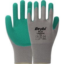 Dukkanıum Beybi̇ PL17 9 Beden Gri-Yeşil 12LI Paket Legend Polyester Örme Lateks Eldiven
