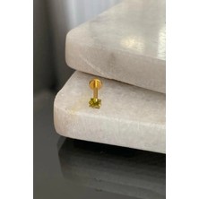 Jaida Moda Unisex Cerrahi Çelik Kare Yeşil Taşlı Tragus Labret Helix Piercing