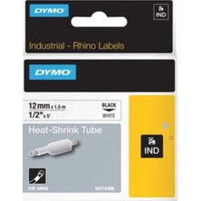 Cash Dukkan Dymo 18055 Rhinopro Beyaz-Siyah Isıyla Küçülen Şerit 12 mm x 1,5 mt