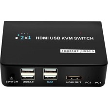 Novis Liora Dark DK-AC-KVMHD01 2x HDMI 4x USB Kvm Switch 4k-30 Hz