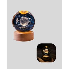 No35 Ahşap Standlı Sarı Işıklı Dekoratif Küre Kız Figürü Tasarım