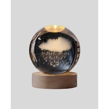 No35 LED Sıcak Işıklı 3D Bulut Figürlü Kristal Küre Ahşap Standlı Gece Lambası