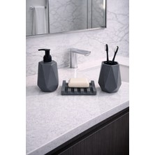 Feyza Design Modern 3 Parça Geometrik Beton Banyo Seti Antrasit Renk
