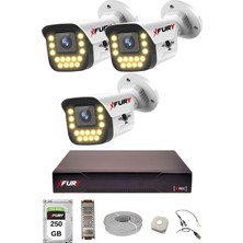 Fury 3 Lü Sesli 15 Warm LED Gece Renkli Görüş Su Geçirmez Güvenlik Kamerası Seti 250GB