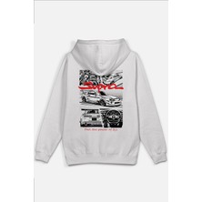 Overoz Supra 2jz Racing Car Araba Sırt Baskılı Kapüşonlu Yarı Oversize Sweatshirt Beyaz Hoodie 1209