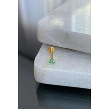Jaida Moda Unisex Gold Cerrahi Çelik Üçgen Su Yeşili Taşlı Tragus Labret Helix Piercing