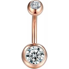 Jaida Moda Kadın Rose Renk Çift Zirkon Taşlı Çelik Göbek Piercing