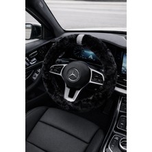 Işıltı Design Kadınlara Özel Geçme Peluş Direksiyon Kılıfı Tavşan Tüylü Siyah