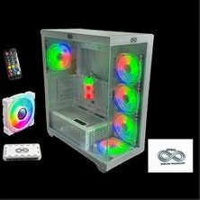 Dukkanıum Aztech AZT201 W 5 x Rgb Fan Uzakdan Kumanda Beyaz Akvaryum Gamin Kasa Temper Cam , Rgb Switch