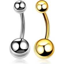 Jaida Moda Kadın Gümüş ve Gold Cerrahi Çelik Top Uçlu 2'li Paket Göbek Piercing