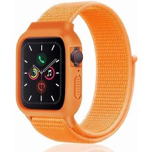 No35 Newface Apple Watch 42MM Hasırlı Cırtcırtlı Kasalı Kordon - Turuncu