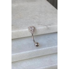 Jaida Moda Kadın 316L Cerrahi Çelik Zirkon Taşlı Kalp Figür Göbek Piercing