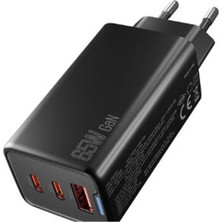 AK-SA-STR Hytech HY-XEG65 2-Usb-C + Usb-A Gan Pd 65W - Qc 18W Type Pd-Pps Siyah Ev-Notebook Şarj Adaptör