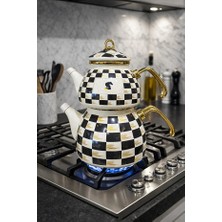 Luxury Emaye Çaydanlık Takımı Damalı