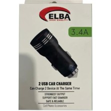 Maxdora Elba ELB29 3.4 Siyah 2usb Metal Araç Çakmaklık Şarj Aleti Hızlı Şarj