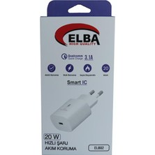 Dukkanıum Elba ELB02-20WPD Beyaz 20W Usb-C Şarj Kafa Pd 3.0-Qc4.0(Akıllı Koruma-Hızlı Şarj-Isıya Dayanıklı)