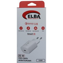 Elba ELB42 Beyaz 25W Şarj Kafa+ Iphone Kablo Usb-C Pd3.0-Qc4.0(Akım Koruma-Hızlı Şarj-)