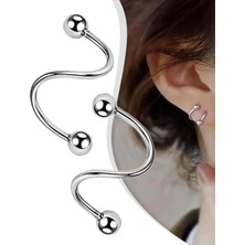 Jaida Moda Spiral Kıvrımlı Cerrahi Çelik Küpe 2 Adet Gümüş Renkli Alerji Yapmayan Tasarım