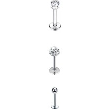 Jaida Moda Gümüş Cerrahi Çelik Tragus Helix Piercing 8 mm Zirkon Taşlı Parlak Aksesuar