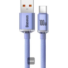 AK-SA-STR Baseus CAJY000405 1.2mt Crystal Cable Usb-A To Type-C Fast Charge Data Cable 100W 5A1.2M-PURPLE