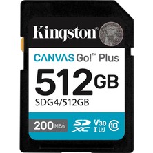Freedom Storee Kingston SDG4-512GB 512GB Sdxc Canvas Go Plus Gen4 200MB-S C10 Uhs-I U3 V30 Hafıza Kartı