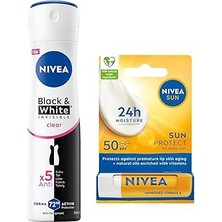SHC4200 Kadın Sprey Deodorant Black&amp;white Invisible Clear 150ML ve Yüksek Güneş Korumalı Dudak Bakım Kr