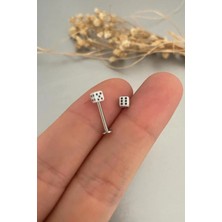 Jaida Moda 316L Cerrahi Çelik Gümüş Zar Figürlü Tragus, Kıkırdak, Helix Piercing