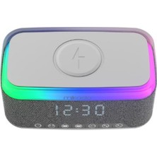 No35 Mikado Md-W8 1200MAH 10W Gri Bt,usb,kablosuz Şarjlı Rgb-Gece Lambası Özellikli Alarmlı Saat Speaker