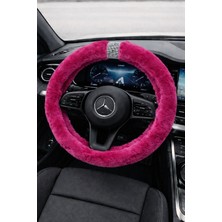 Işıltı Design Kadınlara Özel Fuşya Geçme Peluş Direksiyon Kılıfı