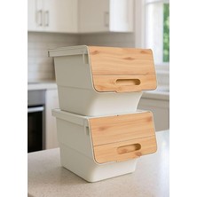 Tekerlekli Patates Soğan Sebze Saklama Sepeti, 24 Litre, Bambu Renk