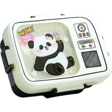 Bento 820ML Lunchbox Sevimli Dostlar Tek Katlı 3 Bölmeli Paslanmaz Çelik Sefer Tası Yemek Kutusu (Beyaz Panda)